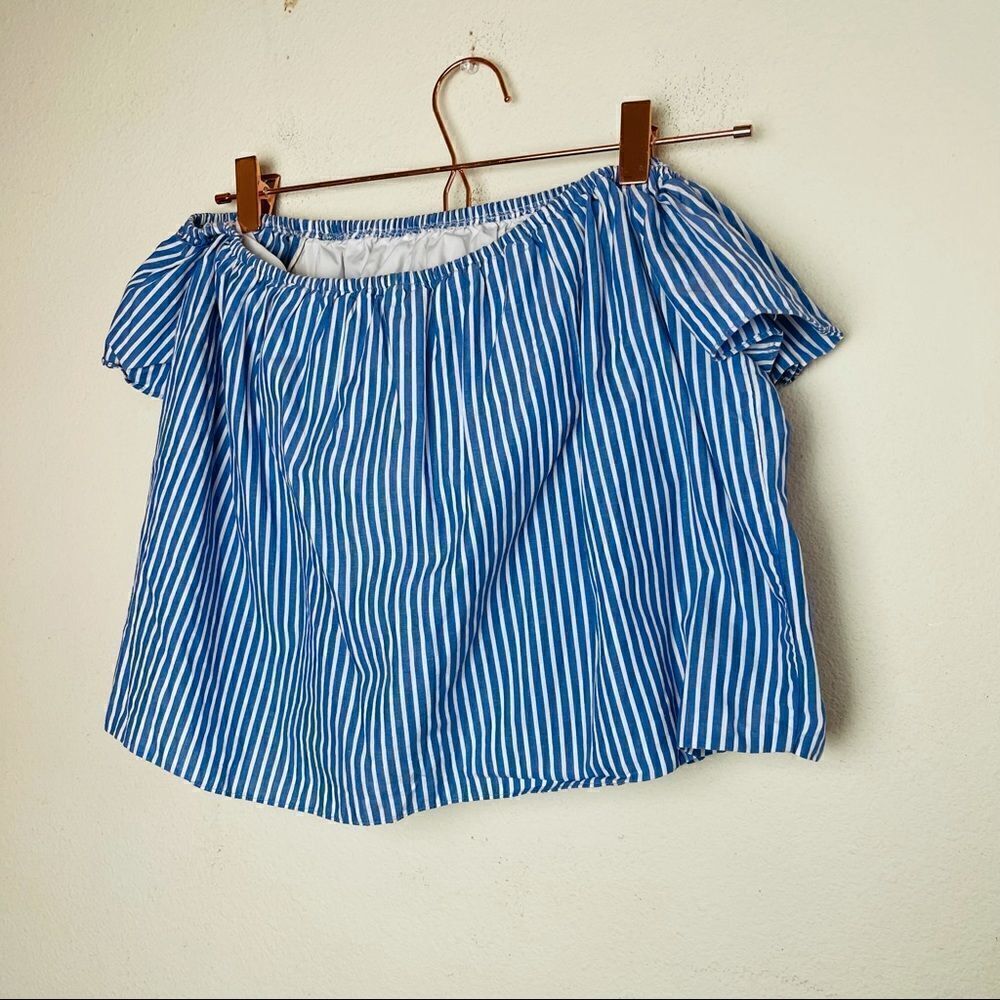 EUC Zara Blue Striped Off Shoulder Top Small - Picture 7 of 8